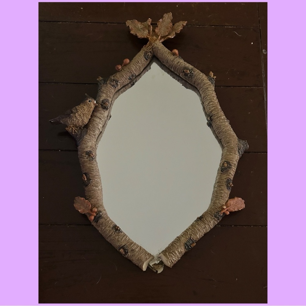 Rustic Brown Leaf and Bird Wall Mirror